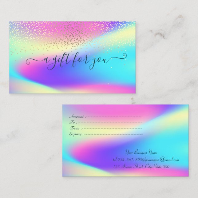 Elegant Trendy Confetti Colorful Ombre Holographic Rabattkarte (Vorne/Hinten)