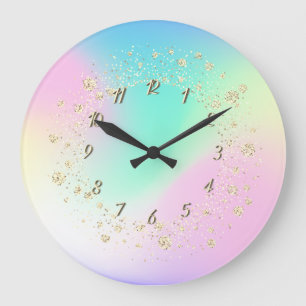 Elegant Trendy Confetti Holographic Große Wanduhr