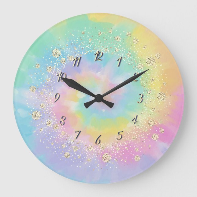 Elegant Trendy Confetti Rainbow Gefärbte Krawatte Große Wanduhr (Vorderseite)