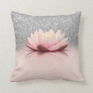 Elegant Trendy Girly, Lotus Silver Glitzer Bokeh Kissen