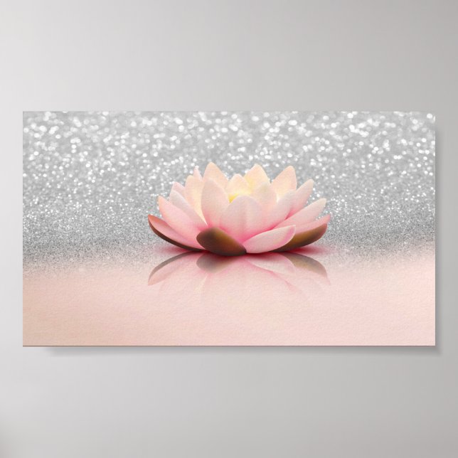 Elegant Trendy Girly, Lotus Silver Glitzer Bokeh Poster (Vorne)