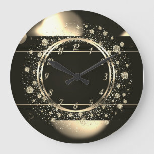 Elegant Trendy Gold Confetti Dotts Black Große Wanduhr