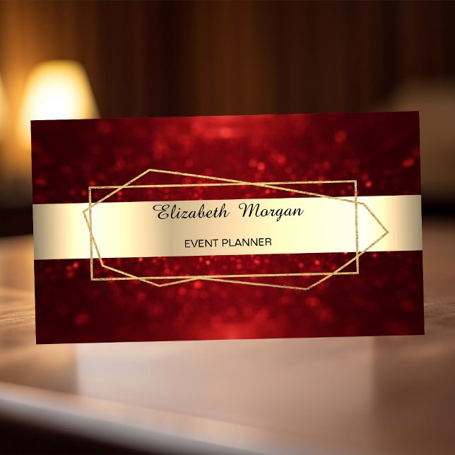 Elegant trendy Gold Geometric, Rahmen, Red Bokeh Visitenkarte (Von Creator hochgeladen)