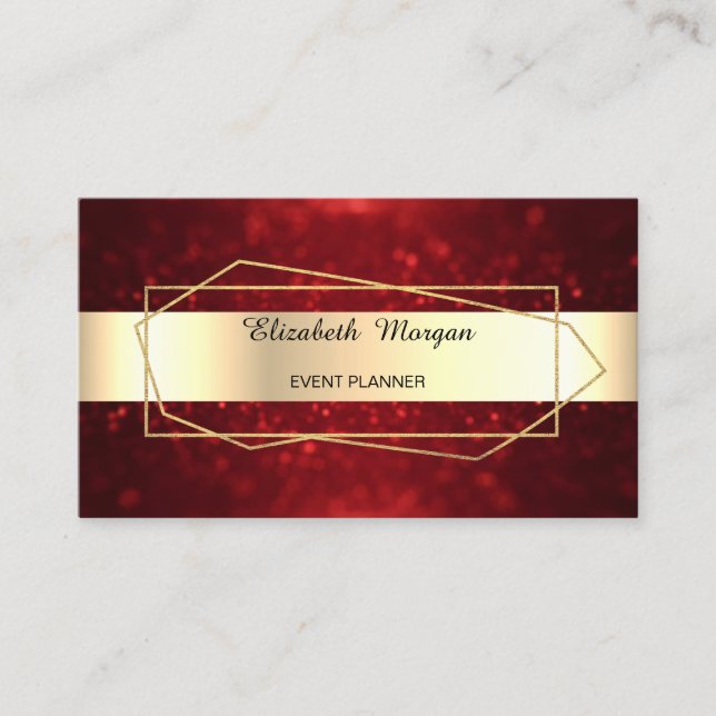Elegant trendy Gold Geometric, Rahmen, Red Bokeh Visitenkarte (Vorderseite)