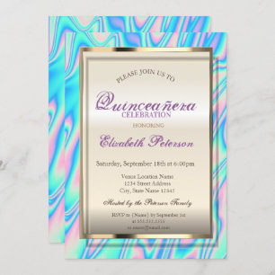 Elegant Trendy Holographic Quinceañera Einladung