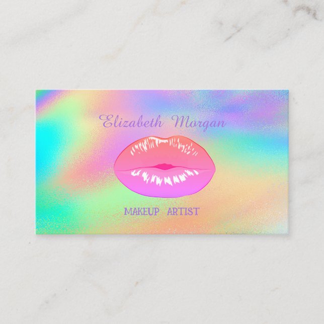Elegant Trendy Lips Rainbow Holographic Visitenkarte (Vorderseite)