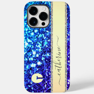 Elegant Trendy Navy Strip Glitzer Mit Monogramm Na Case-Mate iPhone 14 Pro Max Hülle