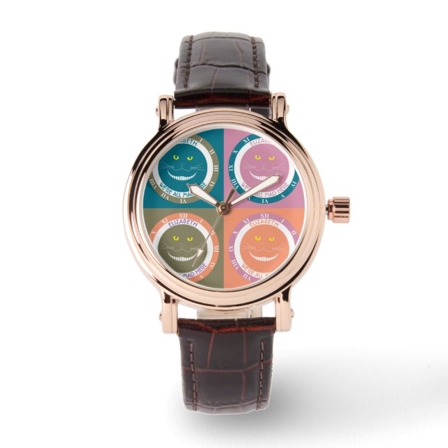 Elegant Trendy Pastel Colors Cheshire Lächeln Katz Armbanduhr (Vorderseite)