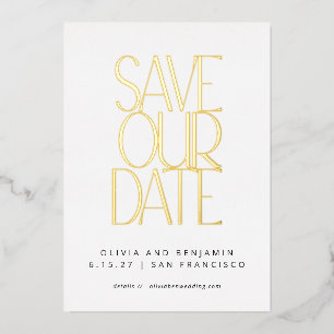Elegant Trendy White und Gold Save the Date Folieneinladung