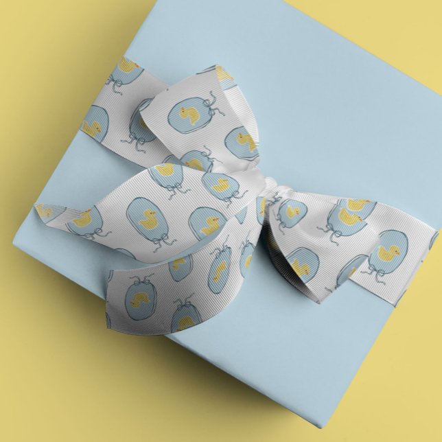 Elegant trifft auf Niedlichen Gummihandschuh-Oval- Satinband (Yellow and blue rubber ducky baby ribbon.)