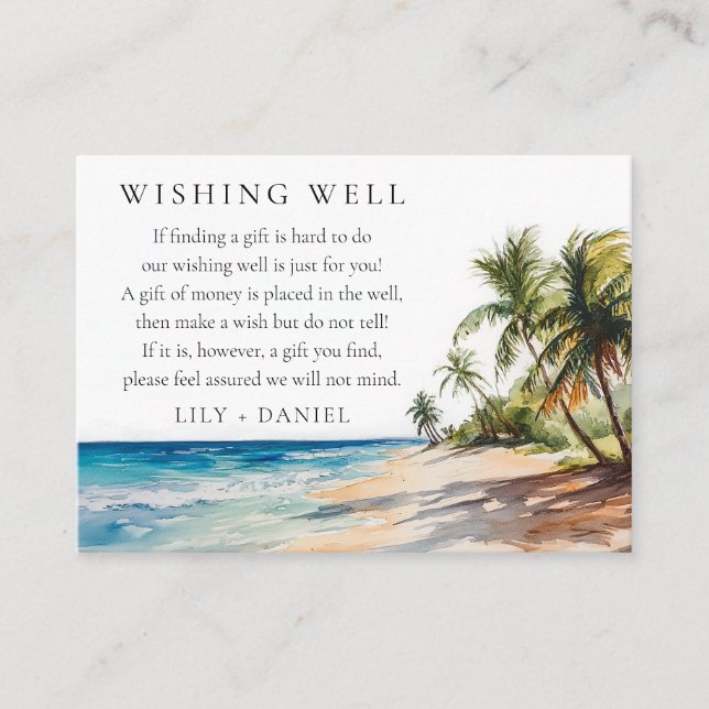 Elegant Tropical Beach Wedding Wishing Well Begleitkarte (Vorderseite)