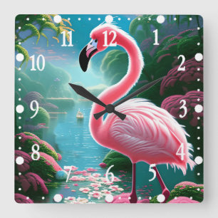 Elegant Tropical Flamingo-70852 Quadratische Wanduhr