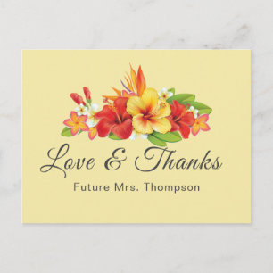 Elegant Tropical Floral Bridal Shower Thank You Postkarte
