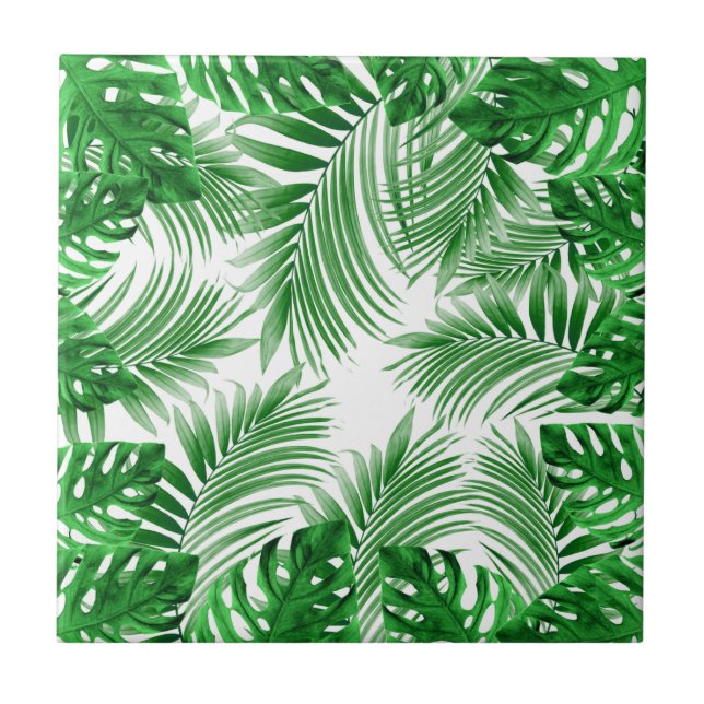 elegant Tropical green palm leaf pattern Fliese (Vorderseite)