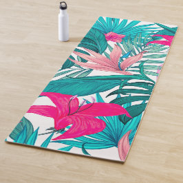Elegant Tropical Hibiscus Flowers and Leaves Wird Yogamatte