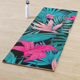 Elegant Tropical Hibiscus Flowers and Leaves Wird Yogamatte