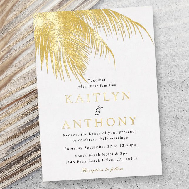 Elegant Tropical Palm Tree Beach Wedding Folieneinladung (Von Creator hochgeladen)