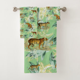 Elegant Tropical Safari Wilde Katzen Tiger Seite G Badhandtuch Set