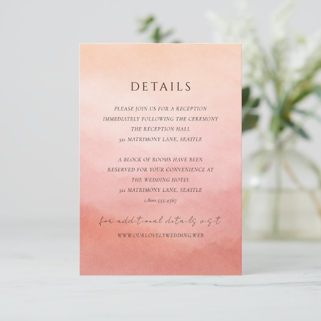 Elegant Tropical Sunset Watercolor Wedding Begleitkarte (Stehend Vorderseite)