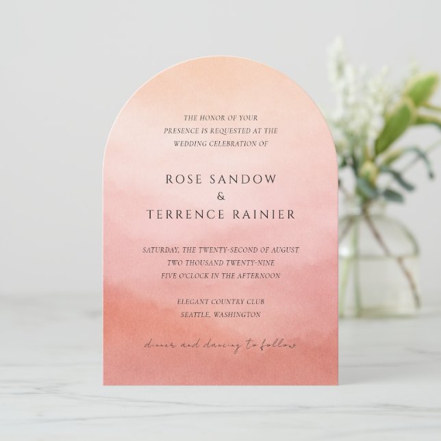 Elegant Tropical Sunset Watercolor Wedding Einladung (Stehend Vorderseite)