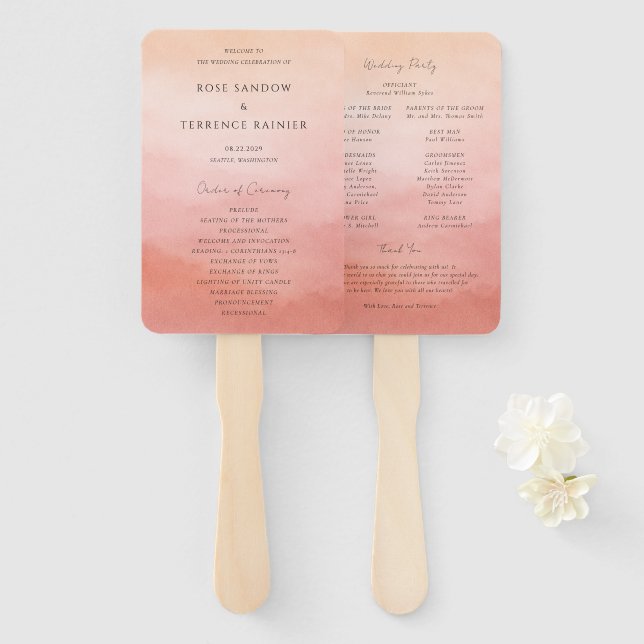 Elegant Tropical Sunset Watercolor Wedding Program Fächer (Vorne und Hinten)