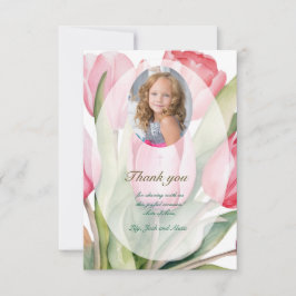 Elegant tulip First Communion Dankeskarte