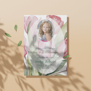 Elegant tulip First Communion Einladung