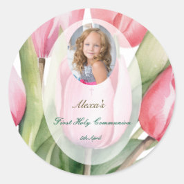 Elegant tulip First Communion Runder Aufkleber