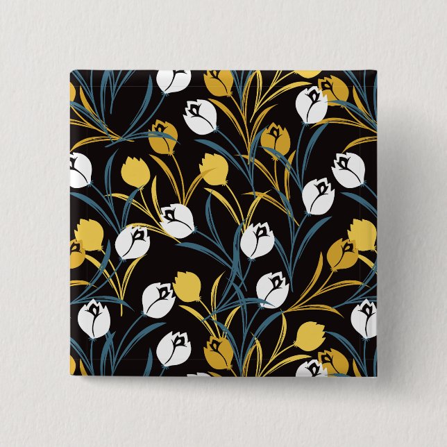 Elegant Tulip Floral Muster Button (Vorderseite)