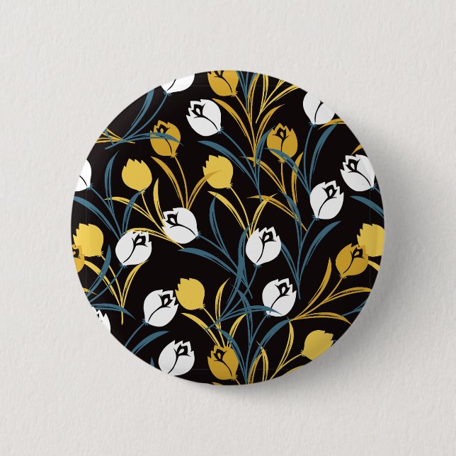 Elegant Tulip Floral Muster Button (Vorderseite)
