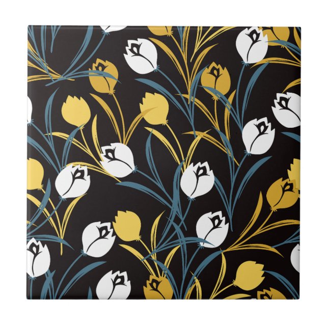 Elegant Tulip Floral Muster Fliese (Vorderseite)