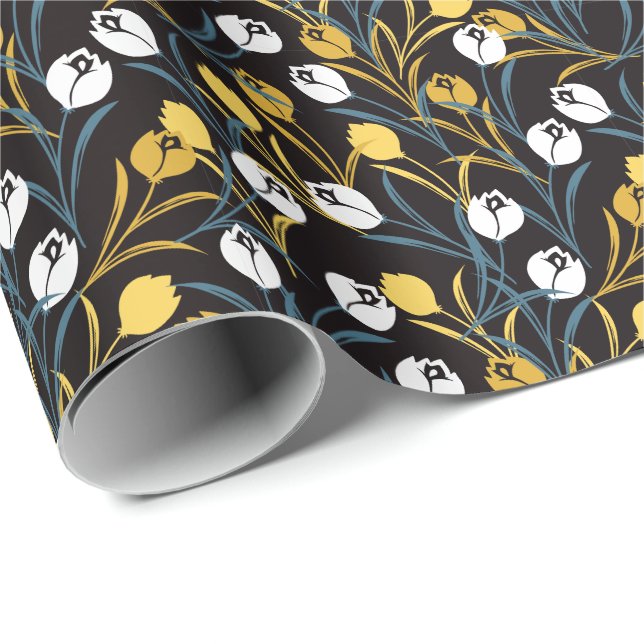 Elegant Tulip Floral Muster Geschenkpapier (Rolleneckpunkt)