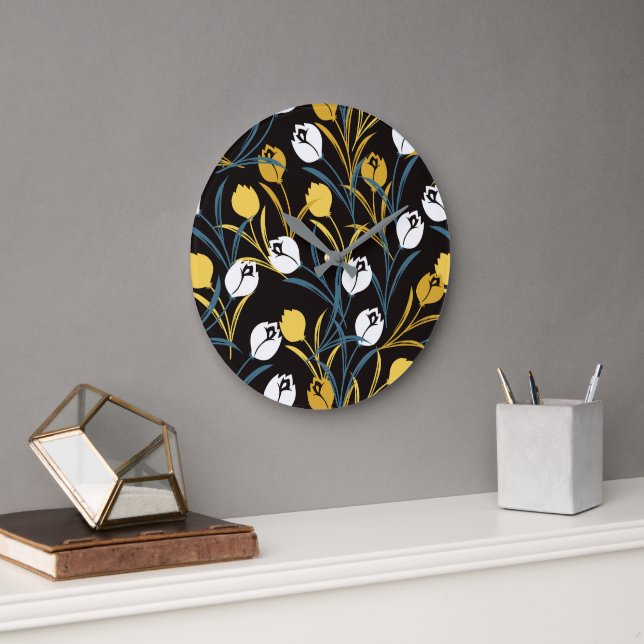 Elegant Tulip Floral Muster Große Wanduhr (Büro)