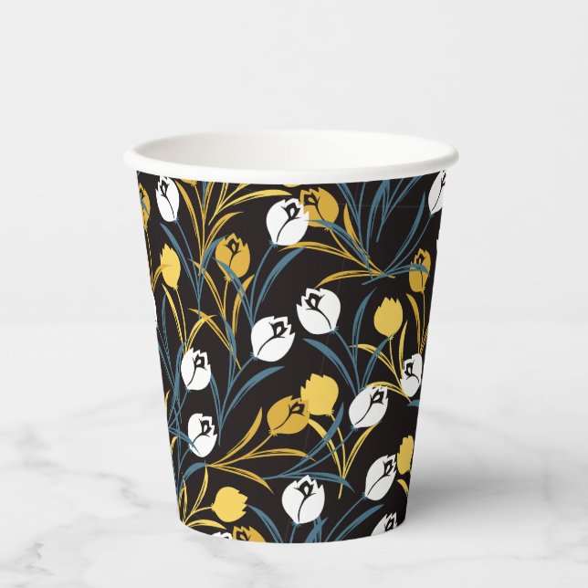 Elegant Tulip Floral Muster Pappbecher (Vorderseite)