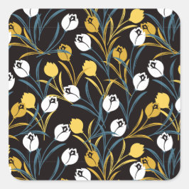 Elegant Tulip Floral Muster Quadratischer Aufkleber