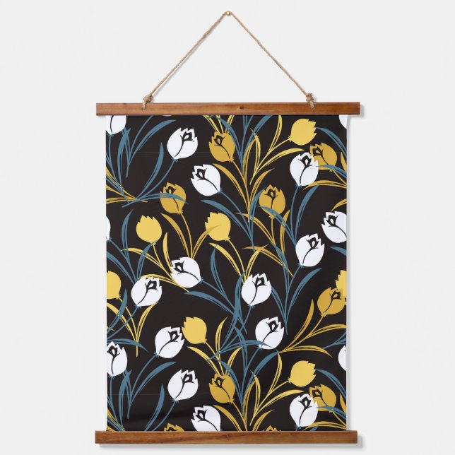 Elegant Tulip Floral Muster Wandteppich Mit Holzrahmen (Vorderseite)