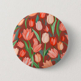 Elegant Tulip Floral Pattern – Red & Peach Spring  Button