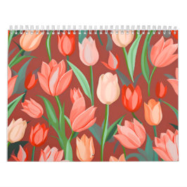 Elegant Tulip Floral Pattern – Red & Peach Spring  Kalender