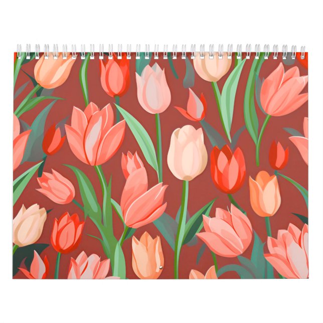 Elegant Tulip Floral Pattern – Red & Peach Spring  Kalender (Titelbild)