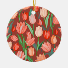 Elegant Tulip Floral Pattern – Red & Peach Spring  Keramik Ornament