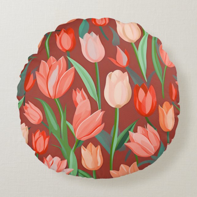 Elegant Tulip Floral Pattern – Soft Spring Garden  Rundes Kissen (Vorderseite)