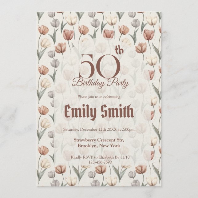 Elegant Tulip Themed Surprise Birthday Party Einladung (Vorderseite)