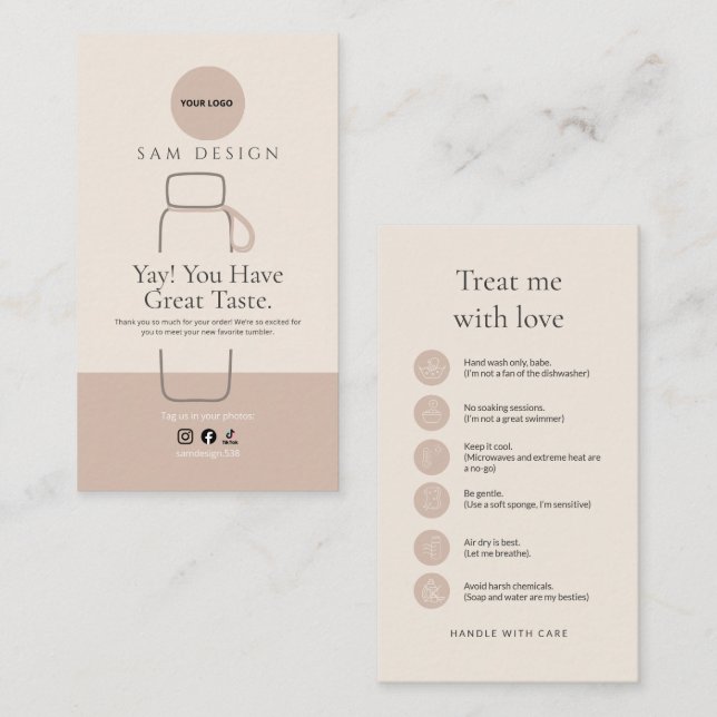 Elegant Tumbler Care Instructions Custom Than you Visitenkarte (Vorne/Hinten)