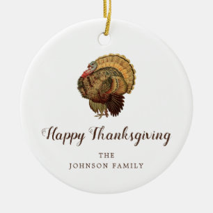Elegant Turkey Happy Thanksgiving Keramik Ornament