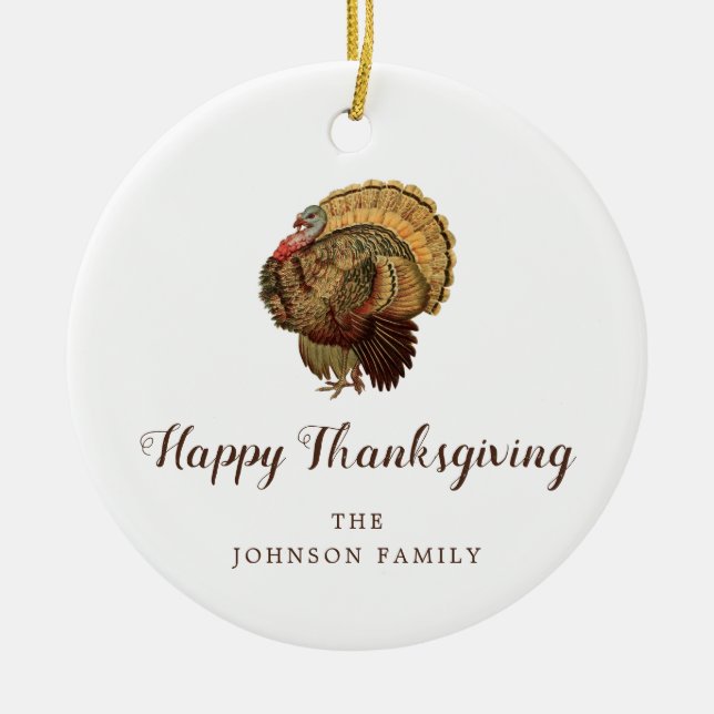 Elegant Turkey Happy Thanksgiving Keramik Ornament (Vorne)