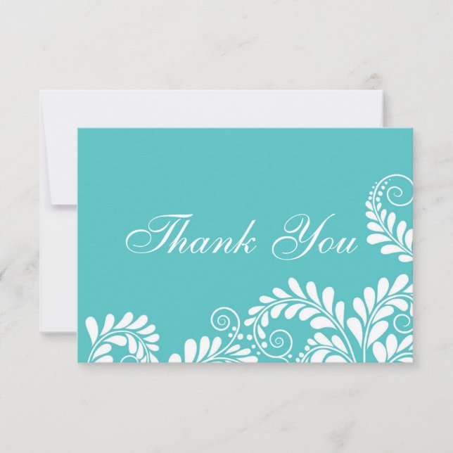 Elegant Türkis Blüh Wedding Danke Card (Vorderseite)