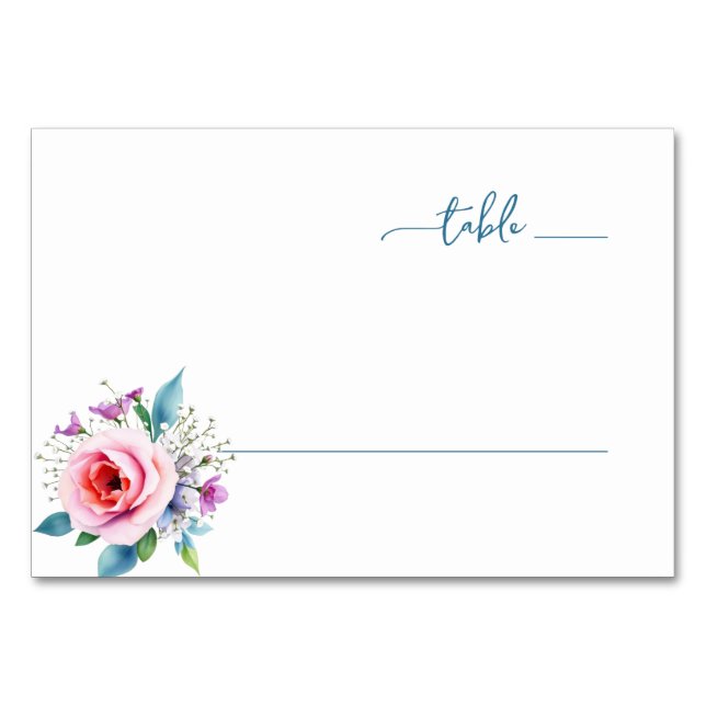 Elegant Türkis Blume Tischnummer (Vorderseite)