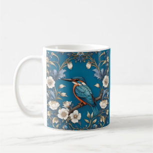 Elegant Türkis Kingfisher Bird Floral Kaffeetasse