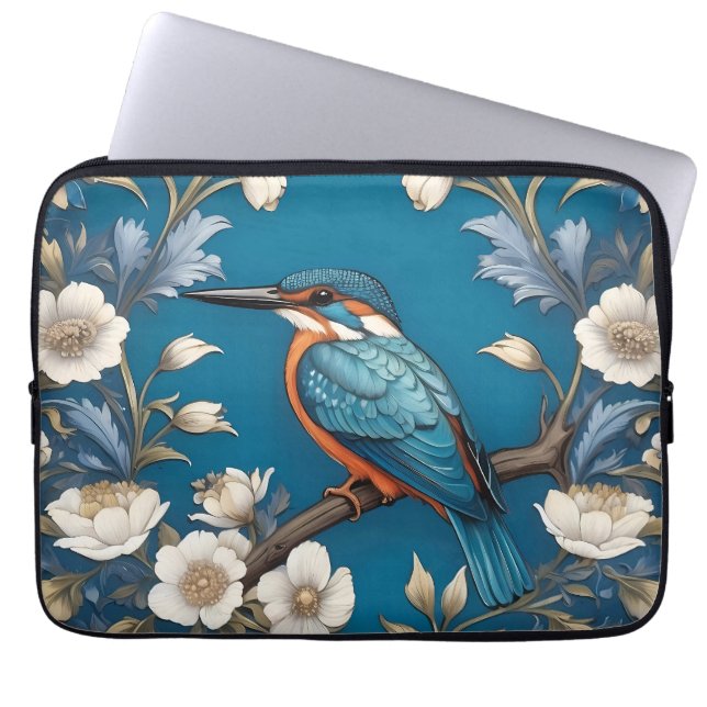 Elegant Türkis Kingfisher Bird Floral Laptopschutzhülle (Vorderseite)