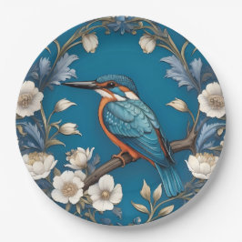 Elegant Türkis Kingfisher Bird Floral Pappteller